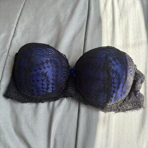 Blue & Black Lace Push Up Bra